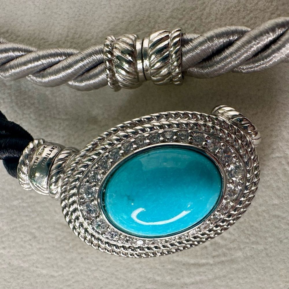 Judith Ripka Sterling Silver Turquoise CZ Cord Necklace with Box Vintage Y2K 925 - Picture 4 of 13